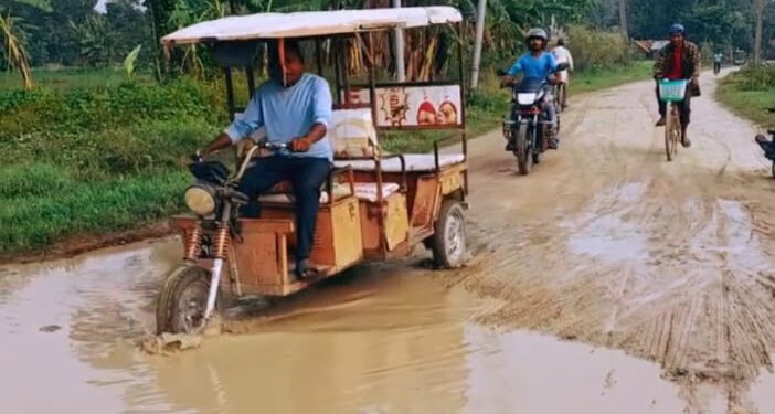 ईनरुवा–४ गणेशपुरको मुख्य सडक वर्षायाममा पोखरीझैँ, जनजीवन कष्टकर