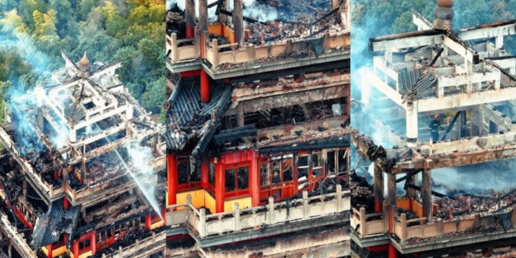 चीनको सुझाउस्थित ऐतिहासिक योङकिङ मन्दिरमा भीषण आगलागी, वेनचाङ मण्डप नष्ट
